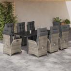 vidaXL 9-delige Tuinset met kussens poly rattan lichtgrijs, Tuin en Terras, Nieuw, 8 zitplaatsen, Tuinset, Verzenden