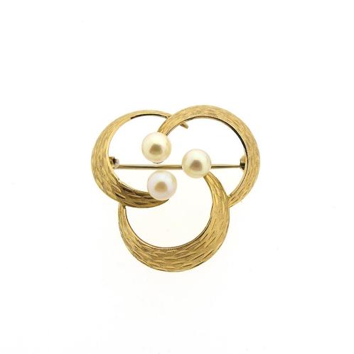 Vintage gouden broche met parel (gouden sieraden), Sieraden, Tassen en Uiterlijk, Broches, Overige kleuren, Gebruikt, Met edelsteen