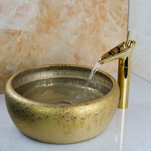 Gouden afgewerkte wastafel Ovi kraan met hand geschilderde g, Doe-het-zelf en Verbouw, Sanitair, Nieuw, Verzenden