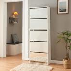 Schoenenkast Lund met 5 kleppen spiegeldeuren wit 169x60x24, Verzenden, Nieuw