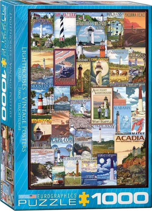 Lighthouses Vintage Posters Puzzel (1000 stukjes) |, Hobby en Vrije tijd, Denksport en Puzzels, Nieuw, Verzenden