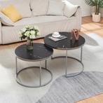 [en.casa] Salontafel Skagen set van 2 rond marmer zwart en z, Huis en Inrichting, Verzenden, Nieuw
