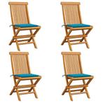 vidaXL Tuinstoelen 4 st met blauwe kussens massief teakhout, Tuin en Terras, Tuinstoelen, Verzenden, Nieuw, Teakhout