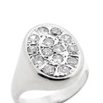 Witgouden ovalen zegelring met diamanten | 0,86 ct., Sieraden, Tassen en Uiterlijk, Ringen, Gebruikt, Overige kleuren, 20 of groter