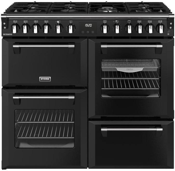 Stoves Richmond 100 DF DX gas fornuis - zwart - 100 cm. bree, Witgoed en Apparatuur, Fornuizen, 60 cm of meer, Vrijstaand, 5 kookzones of meer