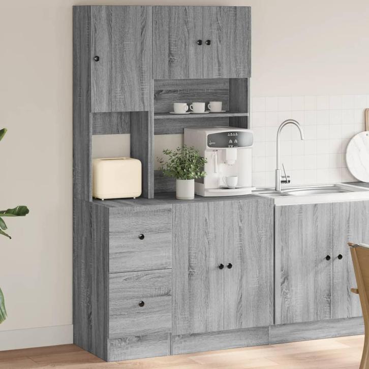 vidaXL Keukenkast 95x50x180 cm bewerkt hout grijs sonoma, Huis en Inrichting, Keuken | Keukenelementen, Grijs, Nieuw, Verzenden