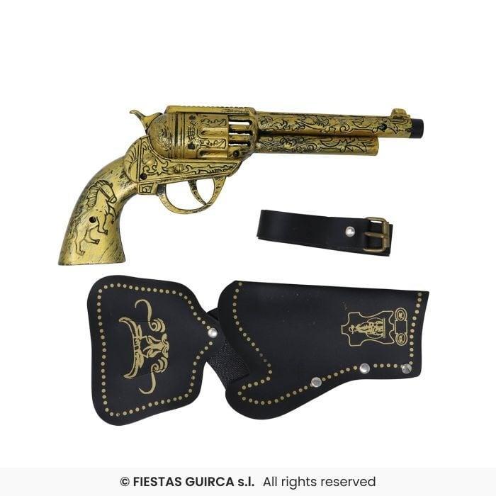 Revolver Met Holster Goud (29cm), Kleding | Dames, Carnavalskleding en Feestkleding, Nieuw, Ophalen of Verzenden