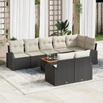 vidaXL Tuinbank Set Beige 9 pcs Zwart, wit Groot Rattan,, Verzenden, Nieuw, Rotan