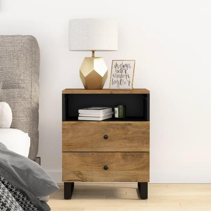 vidaXL Nachtkastje 50x33x62 cm massief mangohout en bewerkt, Huis en Inrichting, Slaapkamer | Nachtkastjes, Nieuw, Minder dan 45 cm