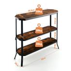 industriële consoletafel met 3 niveaus, open planken en meta