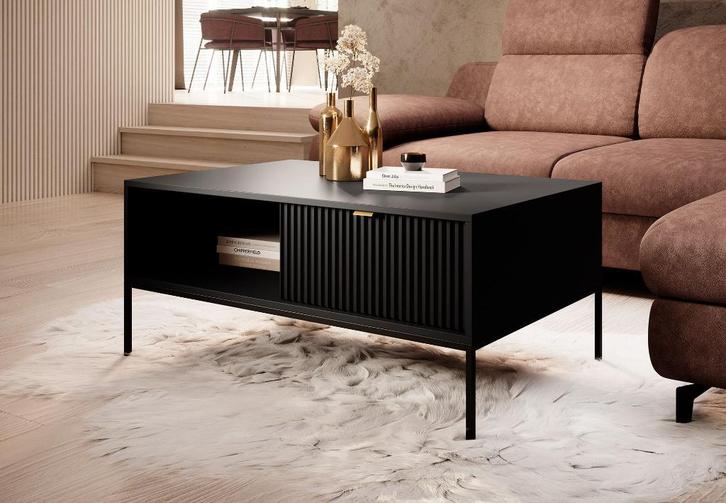 Salontafel zwart/wit/grijs/goud | 104x68x46 cm | Met 2 lades, Huis en Inrichting, Tafels | Salontafels, 100 tot 150 cm, Rechthoekig
