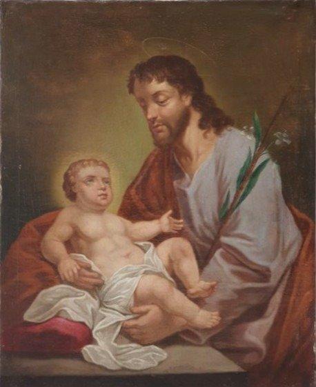 Italiaanse school (XIX) - Sal Giuseppe col Bambino Gesù, Antiek en Kunst, Kunst | Schilderijen | Klassiek