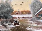 Betoverend Winterlandschapsschilderij met Dikke Bruine Lijst, Antiek en Kunst, Kunst | Schilderijen | Klassiek, Ophalen of Verzenden