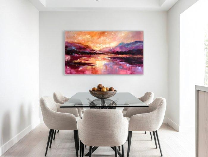 Ellis Hollering - XXL Abstract landschap - Golden Mirage, Antiek en Kunst, Kunst | Schilderijen | Modern