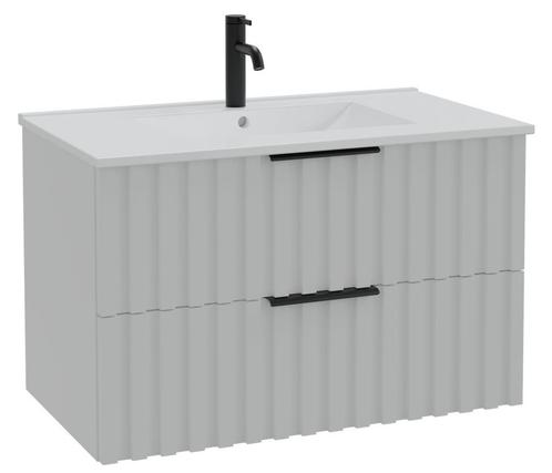 Badkamermeubel Set Fraser 80cm - Hoogglans wit - 2 lades, Huis en Inrichting, Badkamer | Badkamermeubels, Nieuw, Wastafelkast