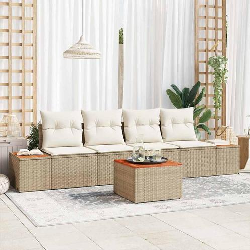 vidaXL Tuin Sofa Set met kussen 5 pcs Beige Poly riet, Tuin en Terras, Tuinsets en Loungesets, Nieuw, Rotan, Verzenden