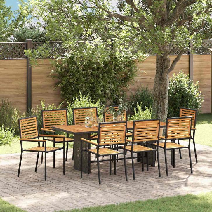 vidaXL Tuin Eetset 9 pcs Zwart en Bruin poly rattan, Tuin en Terras, Tuinstoelen, Nieuw, Rotan, Verzenden