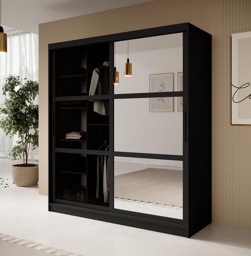 Kledingkast 180 zwart Schuifdeuren smoked glass spiegel, Huis en Inrichting, Kasten | Vitrinekasten, 50 tot 75 cm, Nieuw, 200 cm of meer