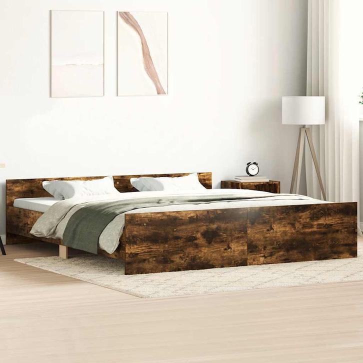 vidaXL Bedframe met hoofd- en voeteneinde gerookt eiken, Huis en Inrichting, Slaapkamer | Bedden, 80 cm, 200 cm, Bruin, Eenpersoons