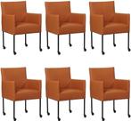 Set van 6 Cognac leren moderne kuipstoel - poot rond zwart m, Nieuw, Vijf, Zes of meer stoelen, Modern, Leer