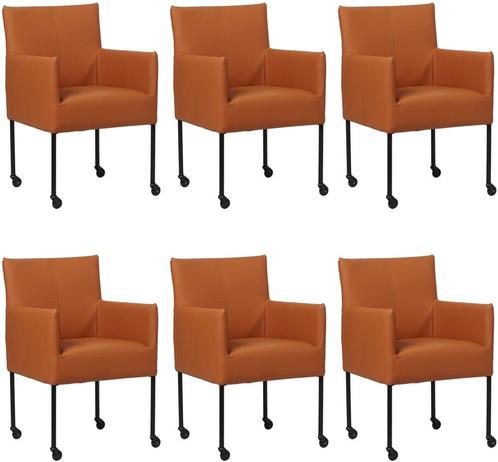Set van 6 Cognac leren moderne kuipstoel - poot rond zwart m, Huis en Inrichting, Stoelen, Vijf, Zes of meer stoelen, Overige kleuren