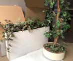 2x Lange bak met kunstplanten, ronde bak met kunstplanten, Nieuw