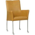 Leren eetkamerstoel Comfort met wieltjes en armleuning -, Huis en Inrichting, Stoelen, Bruin, Nieuw, Leer, Ophalen of Verzenden