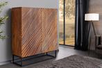 Massief Highboard ART 120cm Bruin Mango Hout 3D Design Zwart, Huis en Inrichting, Kasten | Overige, Ophalen of Verzenden, Nieuw