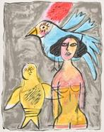 Corneille (1922-2010) - Deux oiseaux et une femme, Antiek en Kunst, Kunst | Schilderijen | Modern