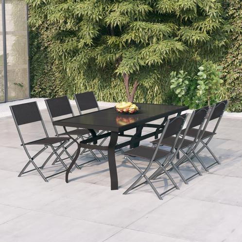 vidaXL 7-delige Tuinset grijs en zwart, Tuin en Terras, Tuinsets en Loungesets, Tuinset, Nieuw, 6 zitplaatsen, Rvs, Verzenden