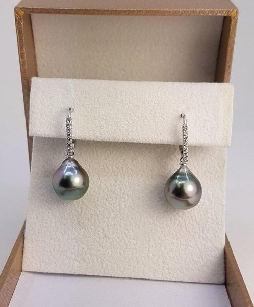 Oorbellen - 14 karaat Witgoud - 0.11ct. tw. - 10.5mm, Sieraden, Tassen en Uiterlijk, Oorbellen