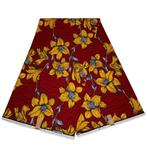 Afrikaanse stof - Rood / gele flowers - 100% katoen, Hobby en Vrije tijd, Stoffen en Lappen, Ophalen of Verzenden, Nieuw