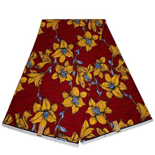 Afrikaanse stof - Rood / gele flowers - 100% katoen, Hobby en Vrije tijd, Stoffen en Lappen, Nieuw, Ophalen of Verzenden