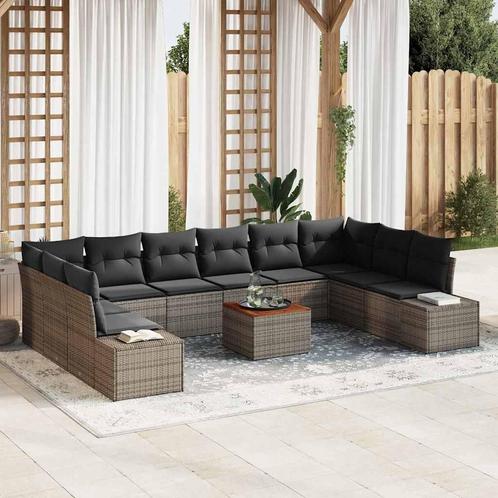 vidaXL Tuin Sofa Set met kussen 11 pcs Grijs Poly riet, Tuin en Terras, Tuinsets en Loungesets, Nieuw, Rotan, Verzenden