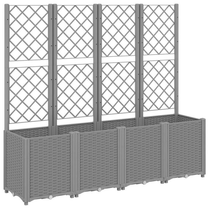 Lichtgrijze Plantenbak met Latwerk | Retourdeal | Tuin Decor, Tuin en Terras, Bloembakken en Plantenbakken, 60 cm of meer, 100 cm of meer