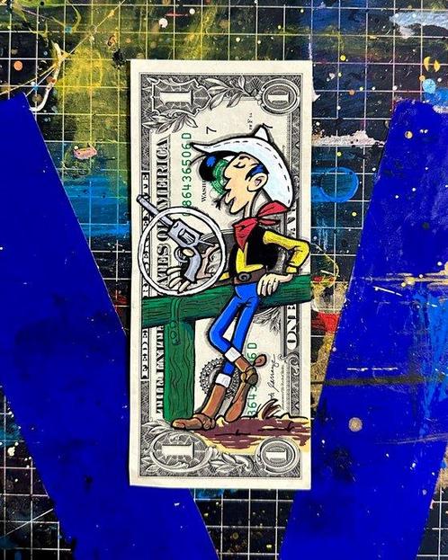 Tiziano Gagliardo - Lucky Luke on dollar, Antiek en Kunst, Kunst | Schilderijen | Modern