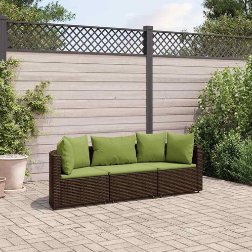 vidaXL 3-delige Loungeset met kussens poly rattan bruin, Tuin en Terras, Tuinsets en Loungesets, Loungeset, Nieuw, 3 zitplaatsen