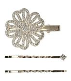 Duckklem Bloem Ornament Strass Steentjes 5cm Zilver, Nieuw