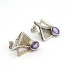 Zilver, 925 Sterling Zilver & Amethist - Oorbellen - Art