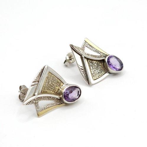 Zilver, 925 Sterling Zilver & Amethist - Oorbellen - Art, Antiek en Kunst, Kunst | Designobjecten