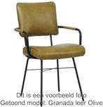 Set van 6 Olijfgroene leren industriële design eetkamerstoel, Huis en Inrichting, Stoelen, Overige kleuren, Nieuw, Ophalen of Verzenden