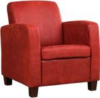 Leren fauteuil - Kenia Leer Burgundy - Hout zwart, Huis en Inrichting, Fauteuils, Nieuw, Ophalen of Verzenden, Landelijk, 50 tot 75 cm