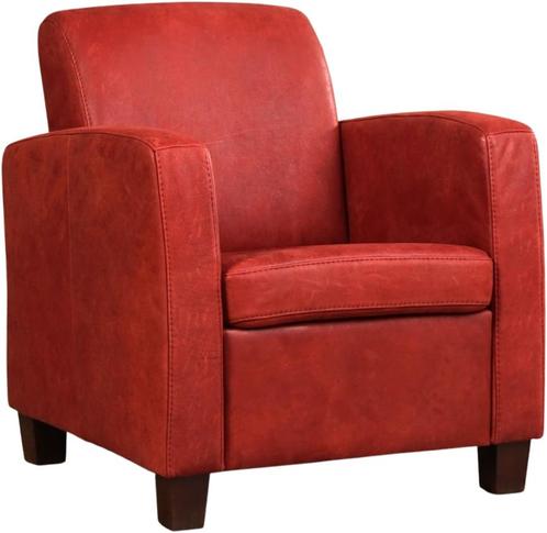 Leren fauteuil - Kenia Leer Burgundy - Hout zwart, Huis en Inrichting, Fauteuils, 50 tot 75 cm, 75 tot 100 cm, Nieuw, Leer, Ophalen of Verzenden