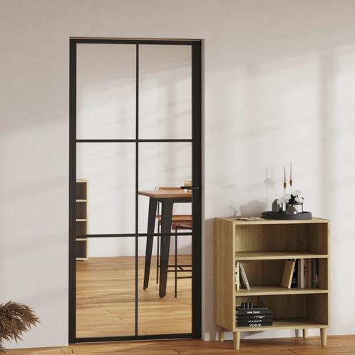 vidaXL Binnendeur 93x201,5 cm ESG-glas en aluminium zwart, Doe-het-zelf en Verbouw, Deuren en Horren, Nieuw, Verzenden
