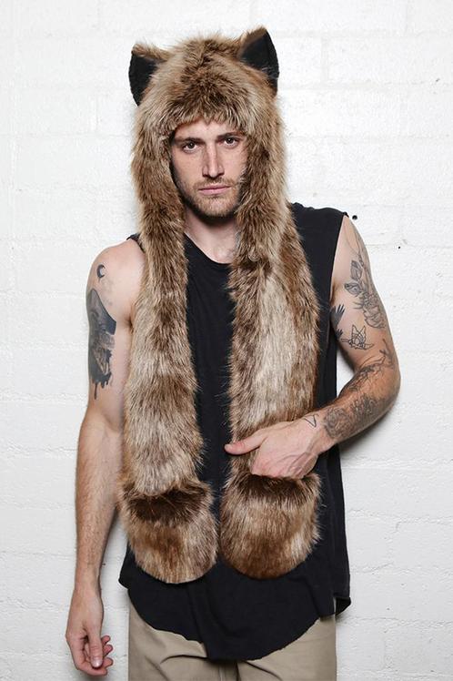 Hood Bruine Wolf Muts Sjaal Wanten Oortjes Bruin Bontmuts Sp, Kleding | Dames, Mutsen, Sjaals en Handschoenen, Nieuw, Ophalen of Verzenden