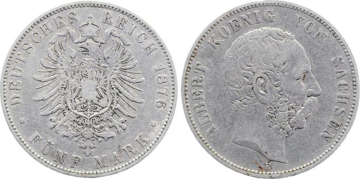 Duitsland 5 Mark Sachsen Albert 1876 E fast ss J 122 Albe..., Postzegels en Munten, Munten | Europa | Niet-Euromunten, Verzenden