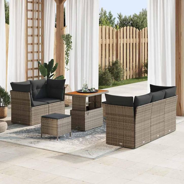 vidaXL Tuin Sofa Set 8 pcs Grijs Poly riet en gepoedercoat, Tuin en Terras, Tuinsets en Loungesets, Nieuw, Rotan, Verzenden