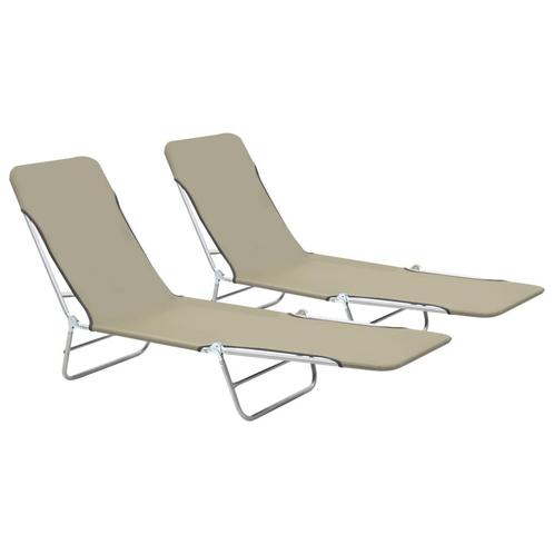 vidaXL Ligbedden inklapbaar 2 st staal en stof taupe, Tuin en Terras, Ligbedden, Nieuw, Verzenden