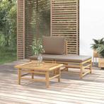 vidaXL 3-delige Loungeset met kussens bamboe taupe, Tuin en Terras, Verzenden, Nieuw, Hout, Loungeset