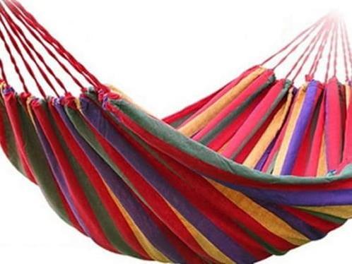 Hangmat - 200 x 85 cm – katoen - rood gestreept, Tuin en Terras, Hangmatten, Nieuw, Ophalen of Verzenden
